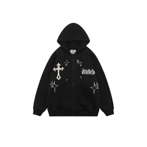 Cross Embroidered Zipper Hoodie