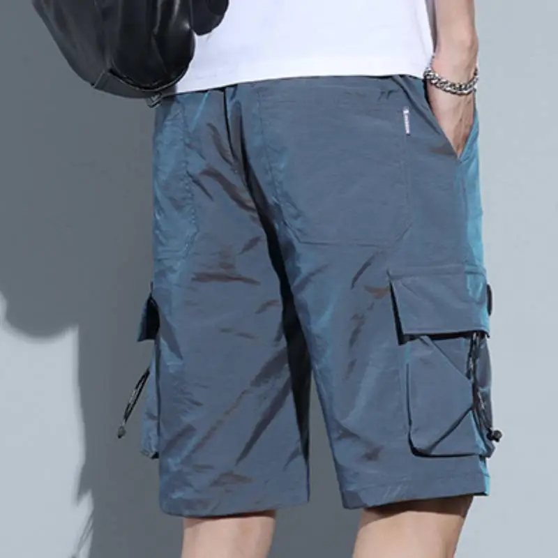 Casual Large Pockets Blended Synthetic Fabrics Cargo Shorts-6