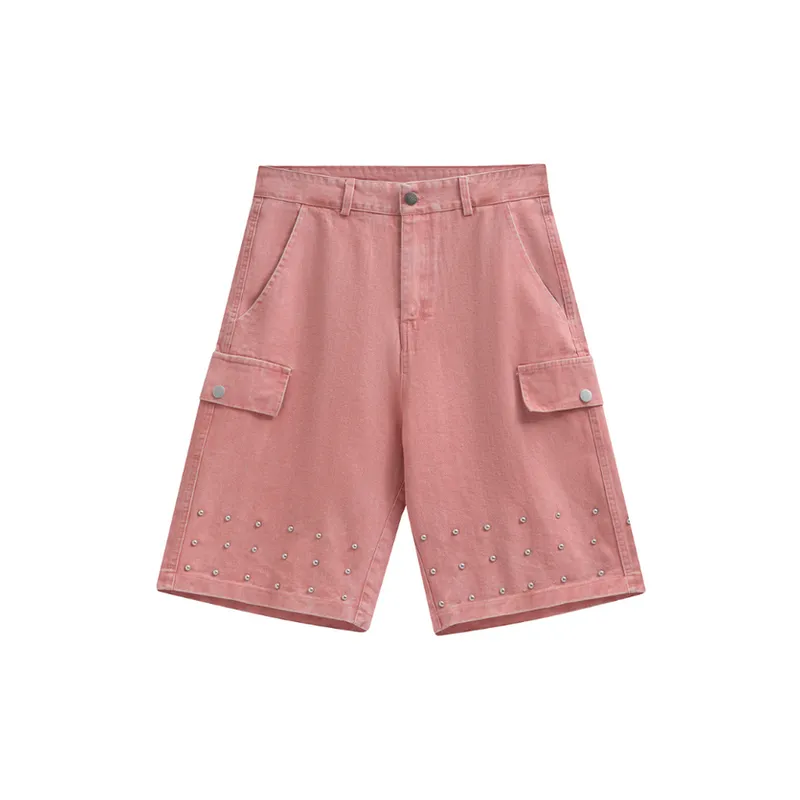 Loose Trendy Rivet Denim Shorts-0