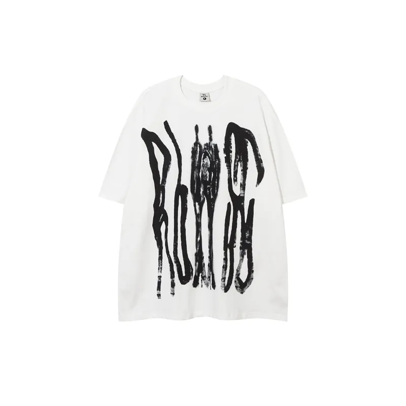 Graffiti Hand painted Letter Large Printed Short sleeved T shirt-2
