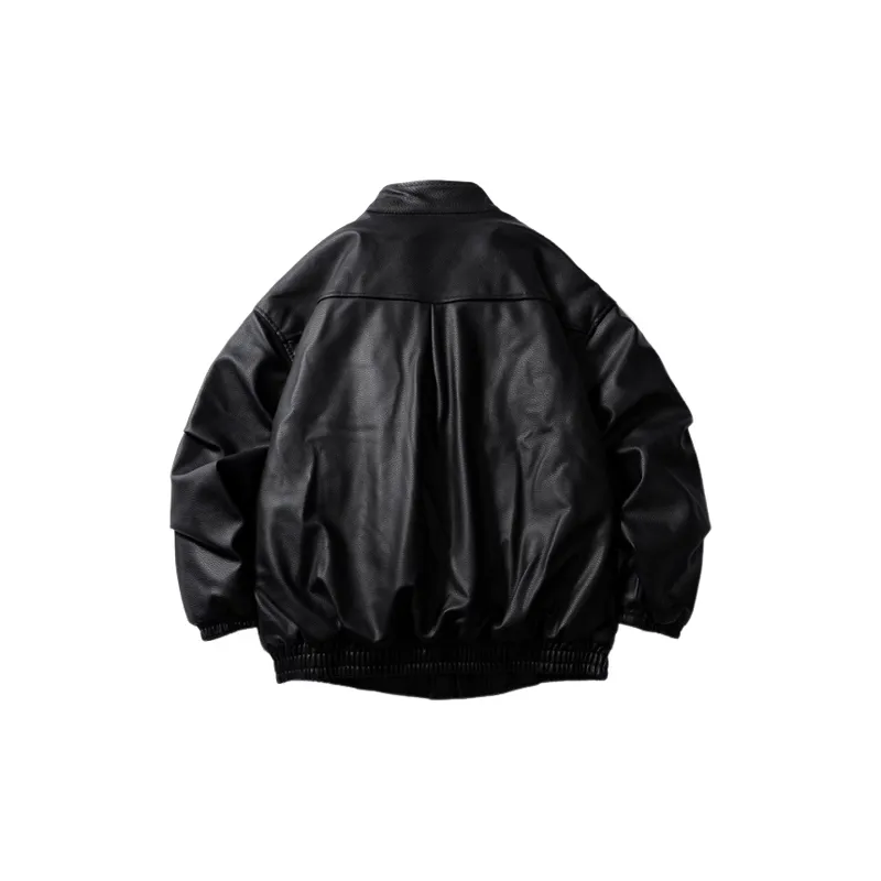 Retro Plain PU Leather Jacket-2