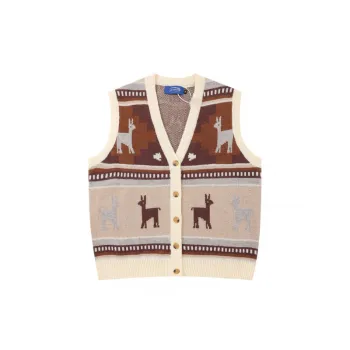 Loose Trendy Contrast Color Jacquard Cardigan Vest