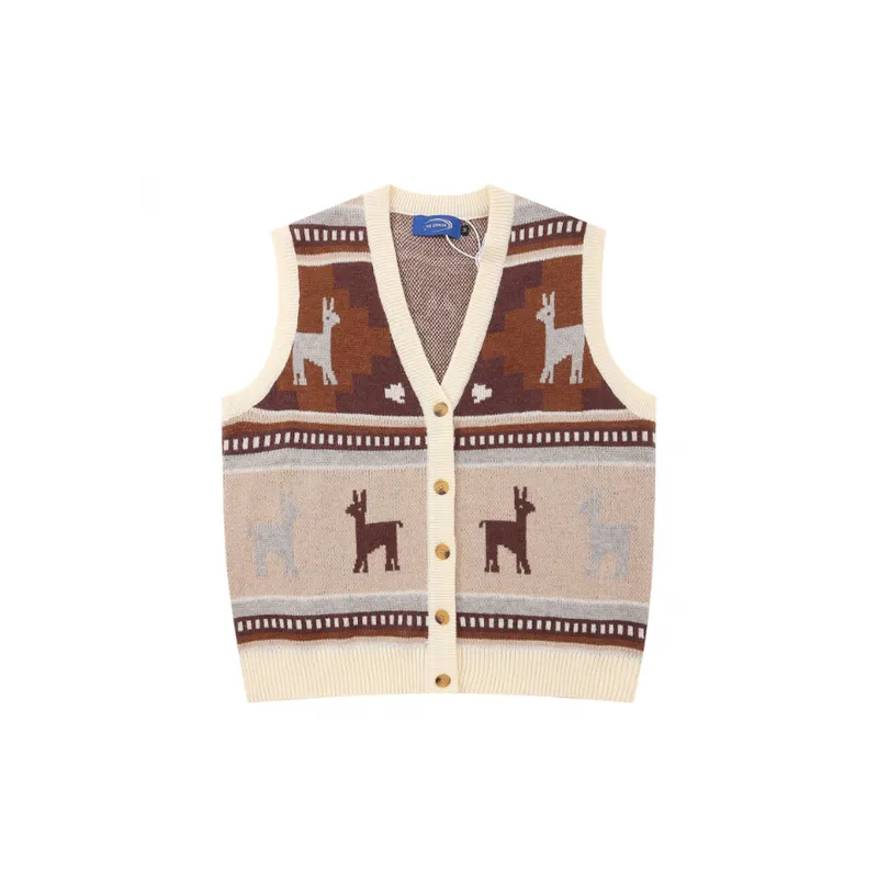 Loose Trendy Contrast Color Jacquard Cardigan Vest-0