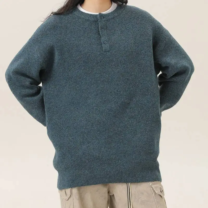 Simple Loose Blended Synthetic Fabrics Sweater-10