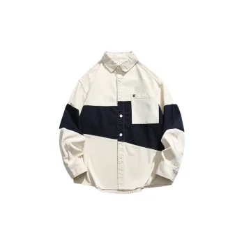 Long sleeved Retro Stitching Contrast Color Trendy Shirt