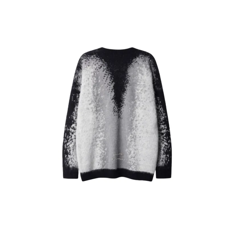 Retro Gradient Jacquard Metal Beads Decorative Contrast Crewneck Turtleneck Sweater-4