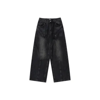 Vintage Washed Old Deconstructed Stitching Black Jeans