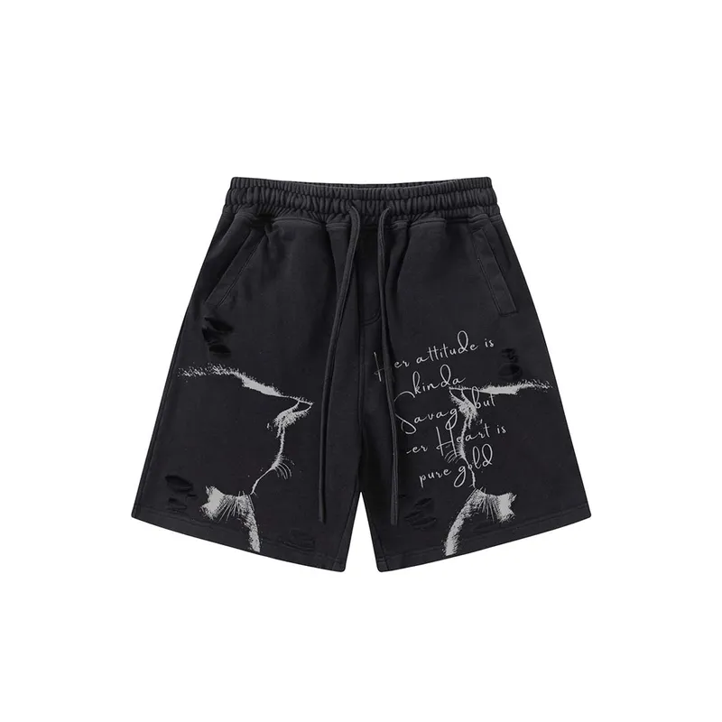 Creative Graffiti Print Ripped Shorts-4