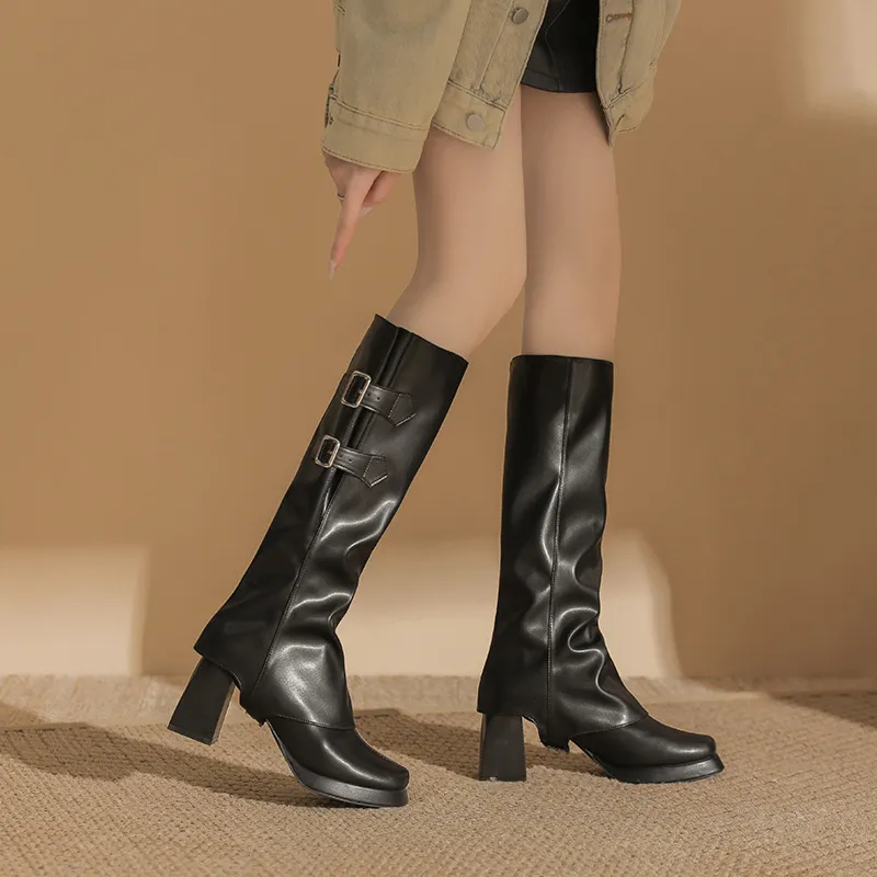 Fashionable Plain Knee High Boots-1