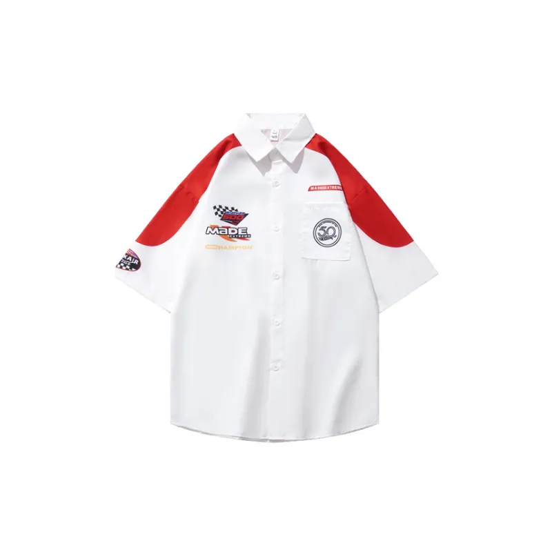 Retro Hiphop Short Sleeved Color Matching Shirt-0