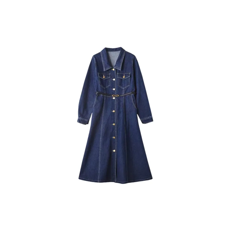 Retro Simple Denim Dress Women-0