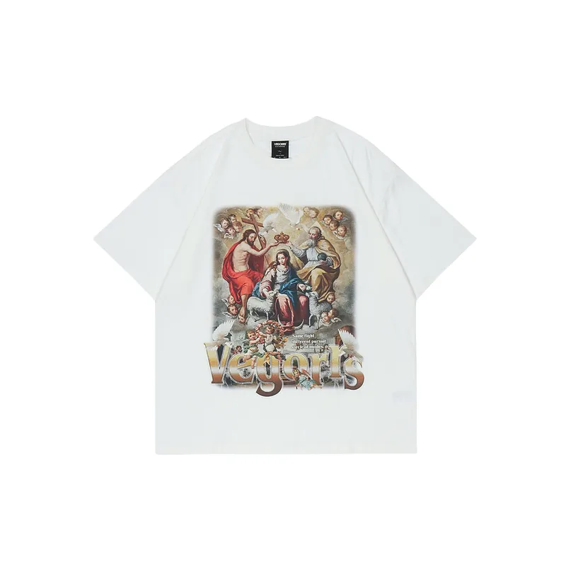 Retro Religious Printing Cotton Short Sleeve T shirts-0