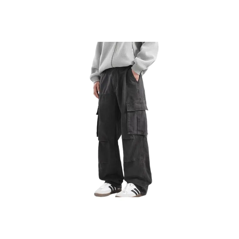 Retro Straight Leg Polyester Cargo Pants-3