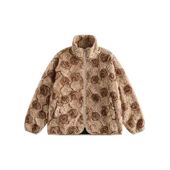 Oversized Rose Print Wool Coat