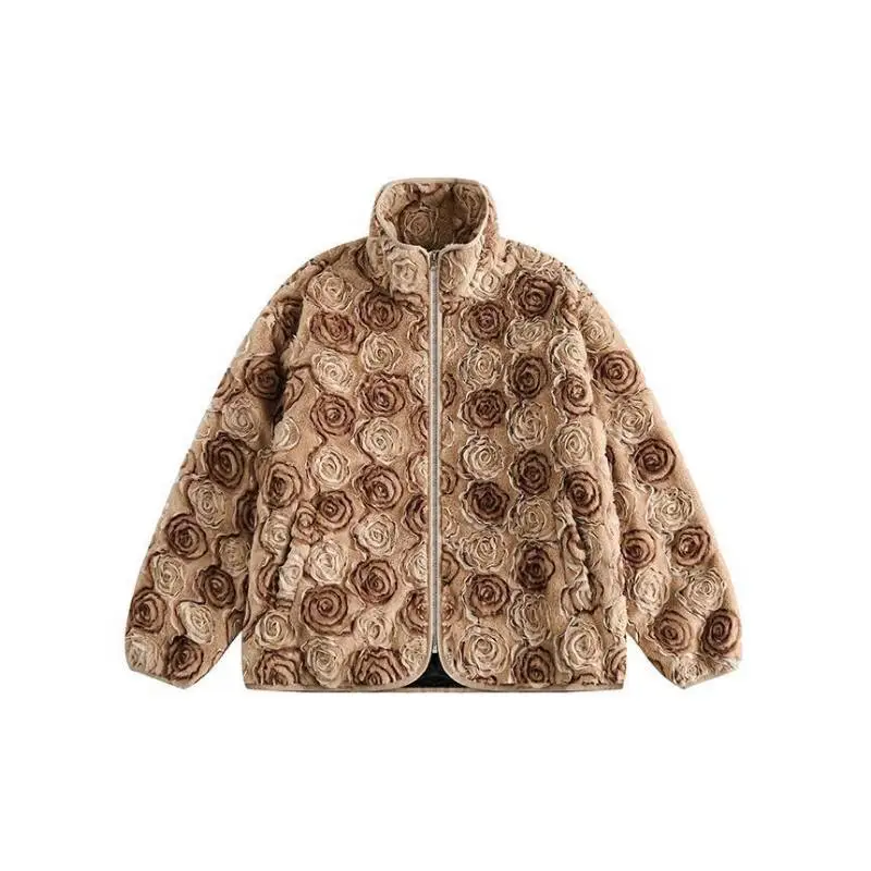 Oversized Rose Print Wool Coat-0