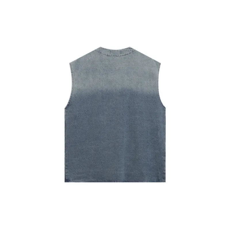 Embroidered Gradient Denim Vest-1