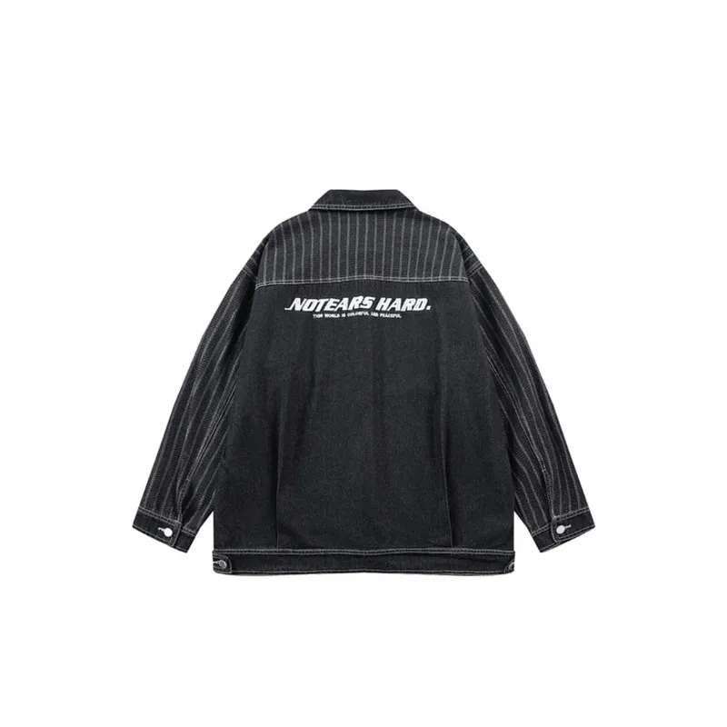 Striped Embroidered Denim Jacket-3
