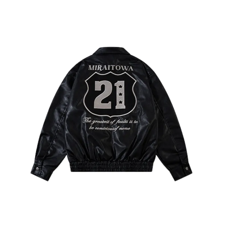 Embroidery Fashionable Leather Jacket-1
