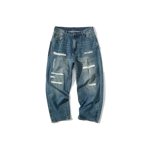 Ripped Patch Decorative Washed Jeans