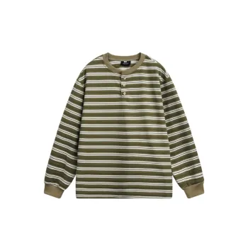 Retro Striped Long Sleeve Blended Synthetic Fabrics T Shirt
