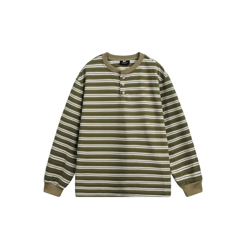 Retro Striped Long Sleeve Blended Synthetic Fabrics T Shirt-6