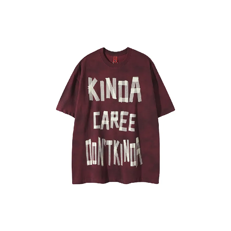 Tie Dye Letter Cotton Blended Fabric T Shirt-0
