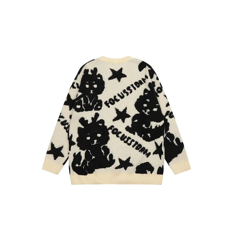 Fashion Cartoon Rabbit Star Letter Crewneck Sweater-3