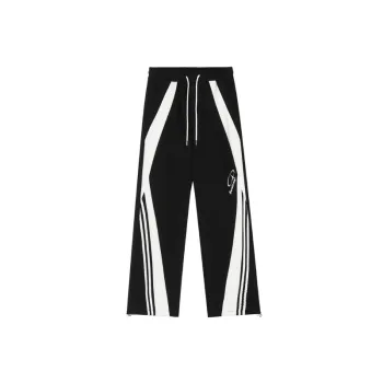 Striped Color Matching Decorative Cotton Pants