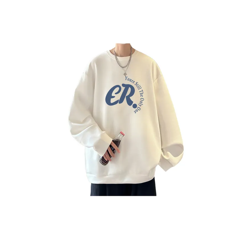 Fleece lined Thickened Crewneck Loose Hip hop Fashionable Sweatshirt-0