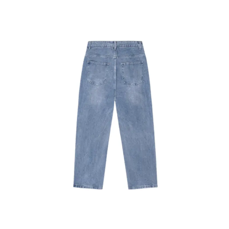 Retro Loose Washed Blue Straight Jeans-1