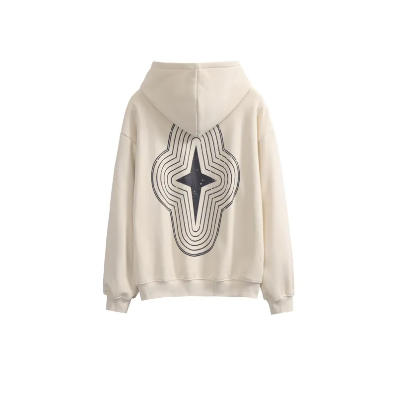 Letter Printed Fleece lined Loose Crewneck Hoodie-3