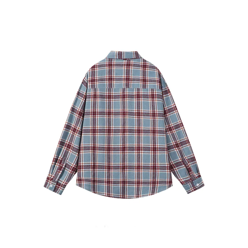 Retro Plaid Cotton Blended Fabric Shirt-3