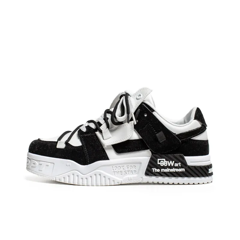 Retro Black & White Sneakers with Thick Sole-0
