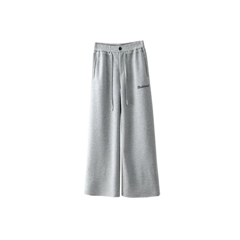 Embroidery Straight Leg Cotton Casual Pants Women-1