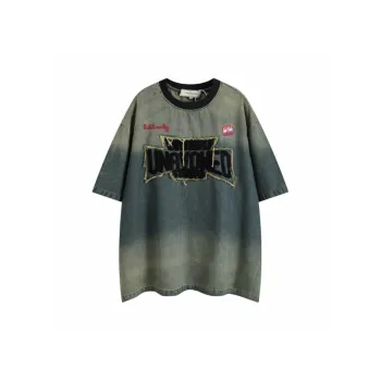 Fashionable Embroidered Denim T Shirt