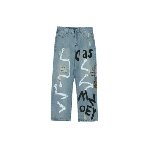 Loose Straight Graffiti Ripped Jeans