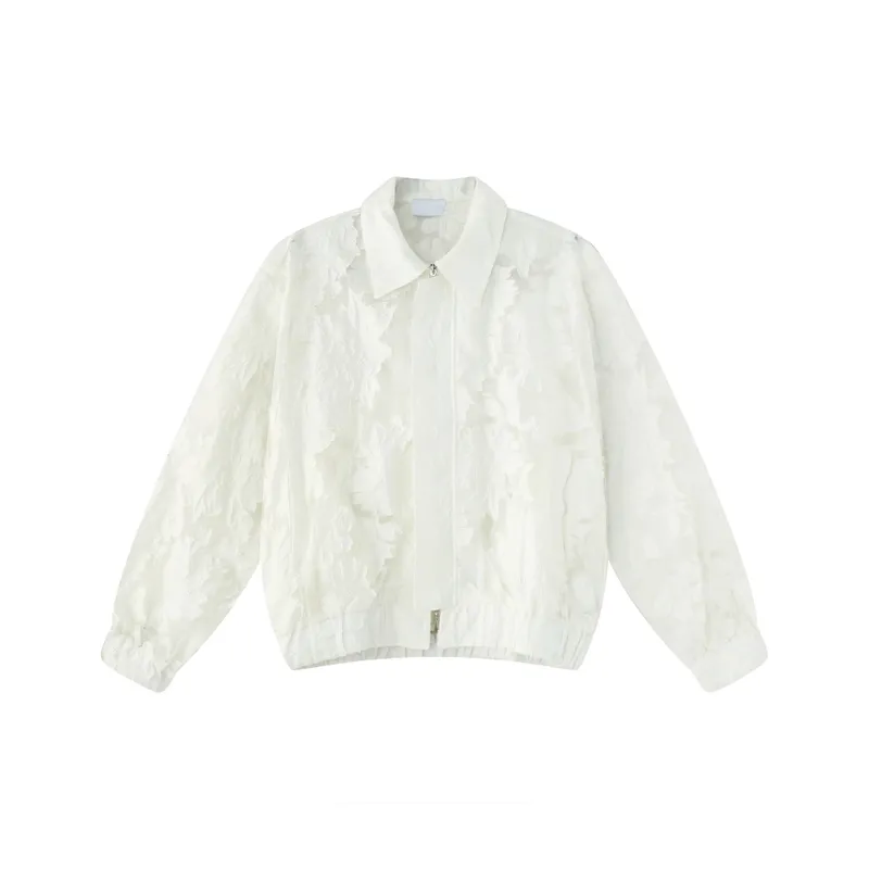 New Arrival Loose Short Sleeved Niche Semi Transparent Embroidered Jacket-0