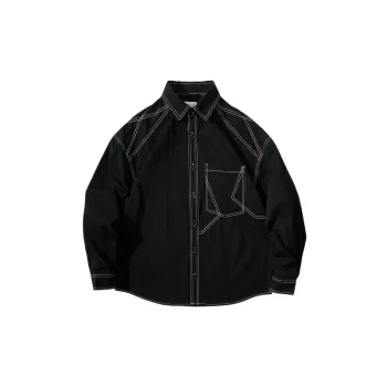 Solid Color Decorative Lapel Retro Pocket Long Sleeve Shirt