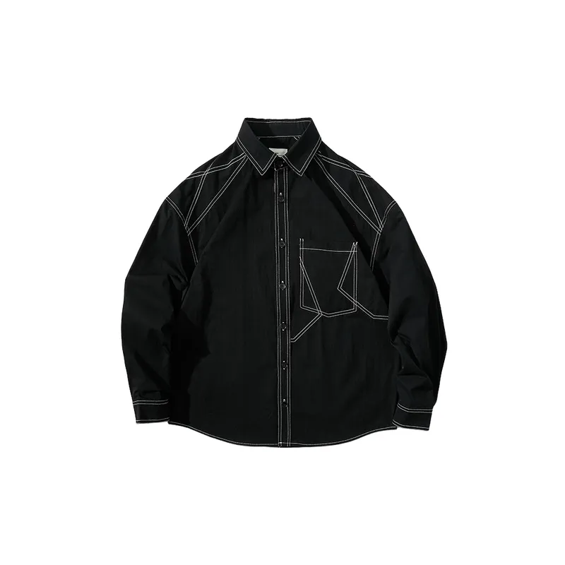 Solid Color Decorative Lapel Retro Pocket Long Sleeve Shirt-2