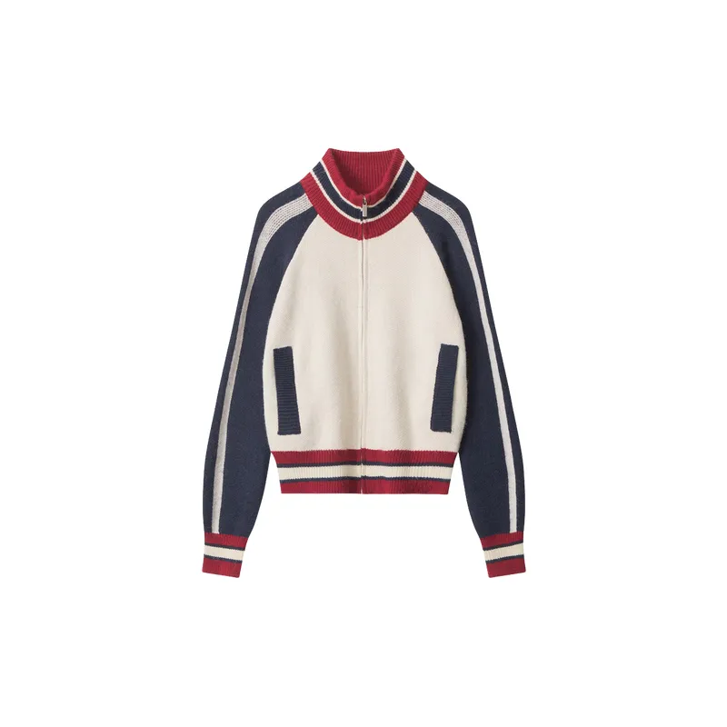 Contrast Color Zipper Sweater Women-0