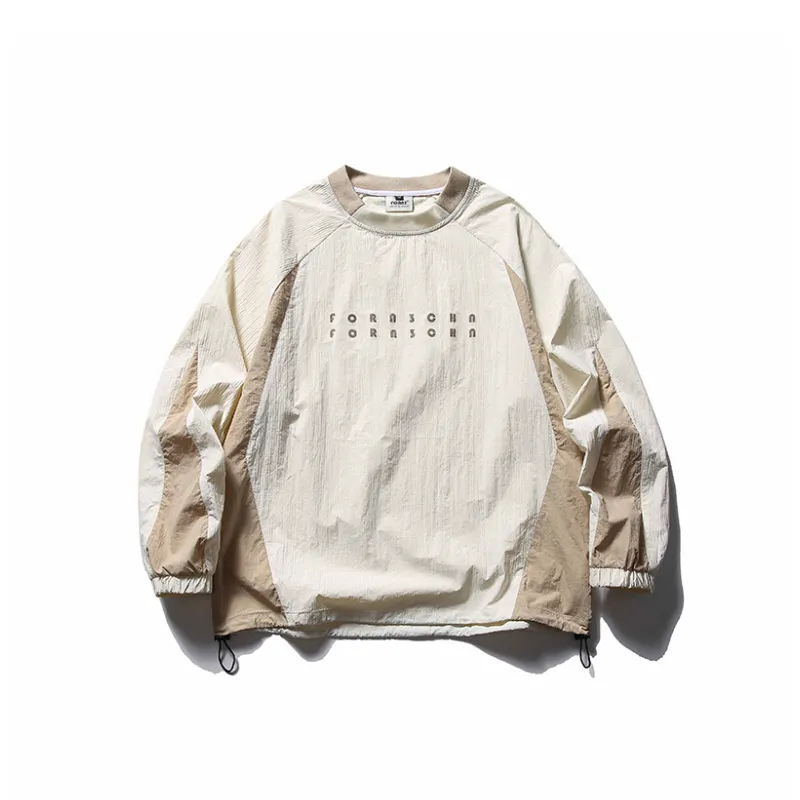 Fashionable Contrast Color Stitching Letter Printed Round Neck Hoodie