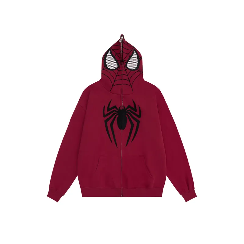 Spider Web Embroidery Fleece Hooded Zippered Sweater
