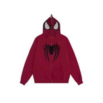 Spider Web Embroidery Fleece Hooded Zippered Sweater