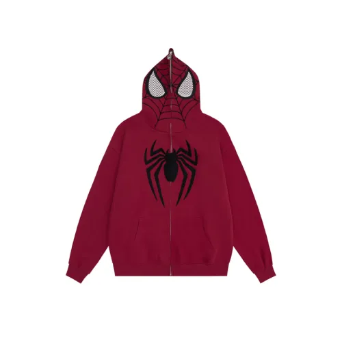 Spider Web Embroidery Fleece Hooded Zippered Sweater