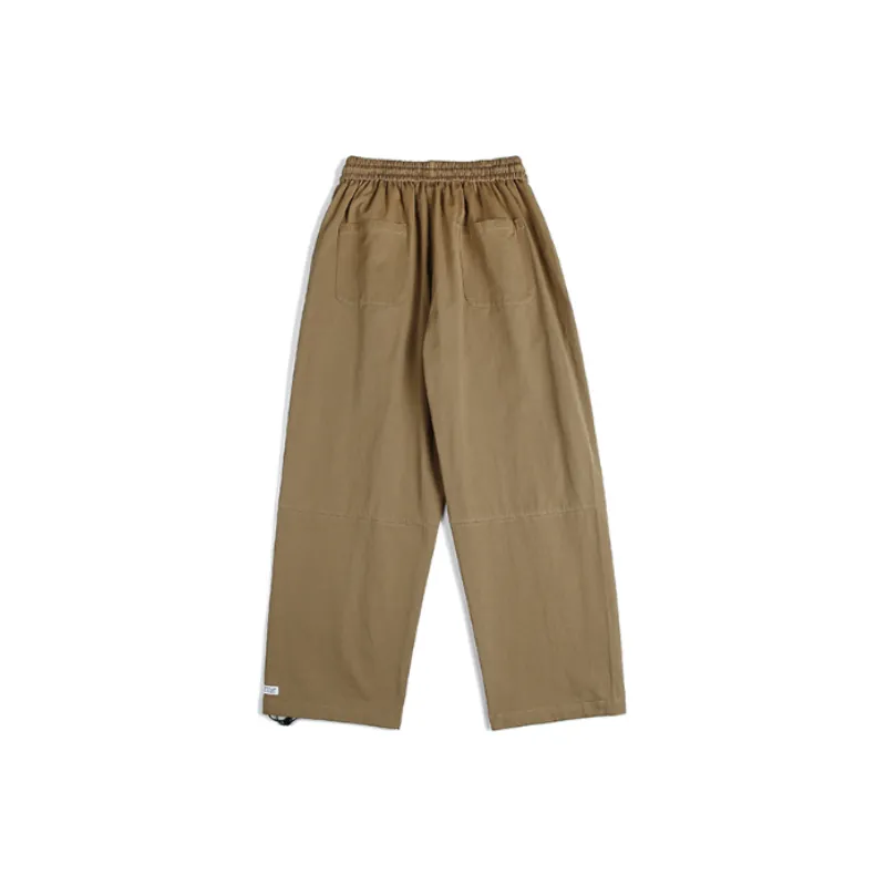Retro Solid Color Loose Drawstring Pants-3