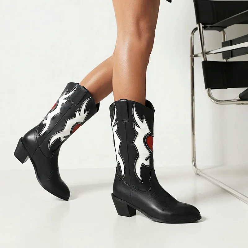 Fashionable Contrast Color Knee High Boots-1