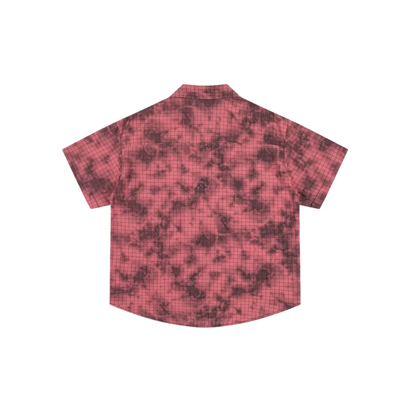 Contrast Tie Dye Plaid Short Sleeved Shirt-3