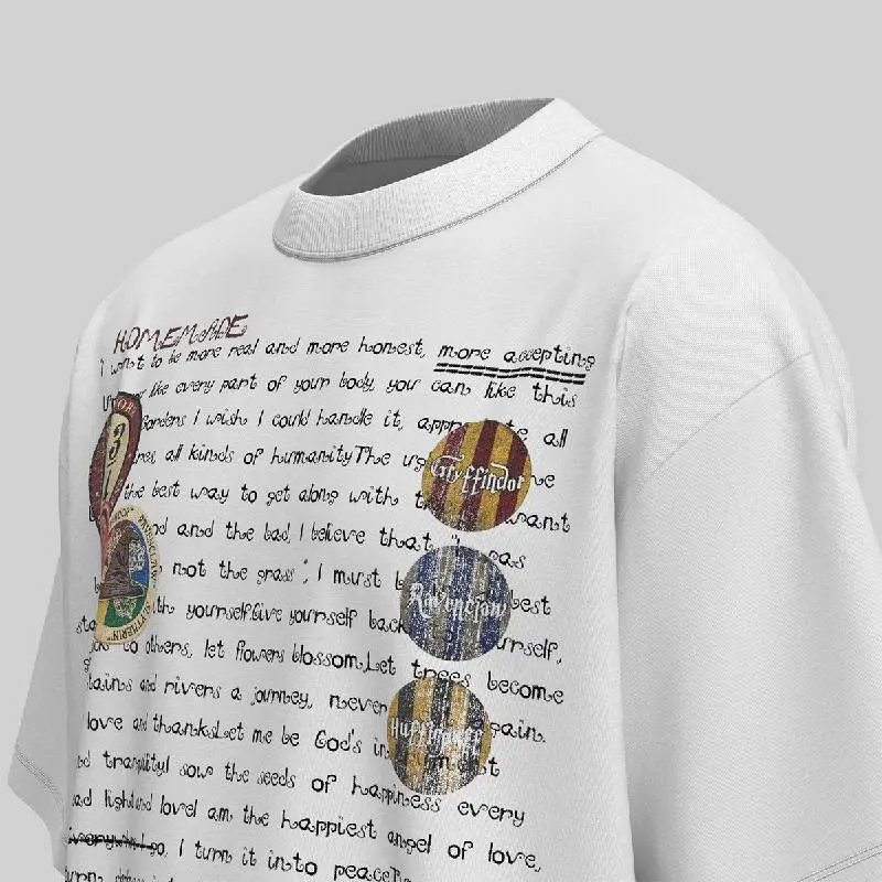 Retro Letter Cotton Blended Fabric T Shirt-4