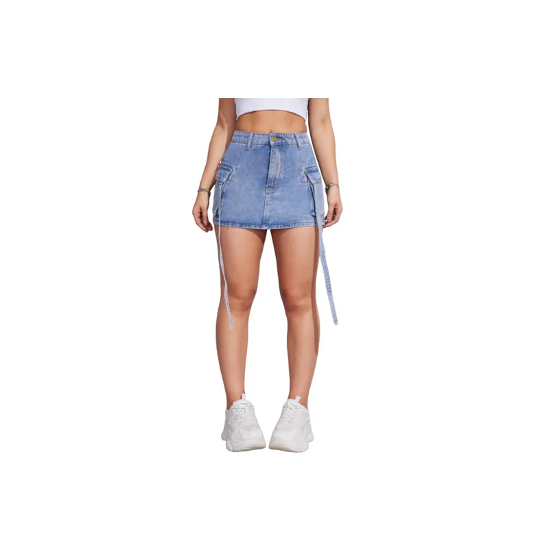 Fashionable Washed Denim Casual Skirt Women-0