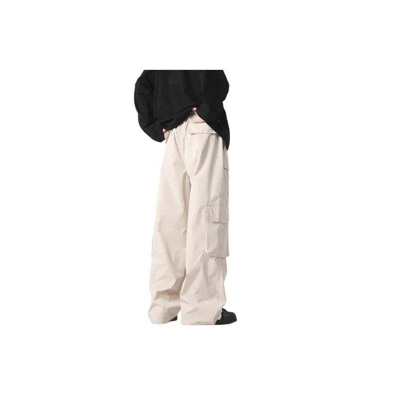 Simple Plain Blended Synthetic Fabrics Cargo Pants-7